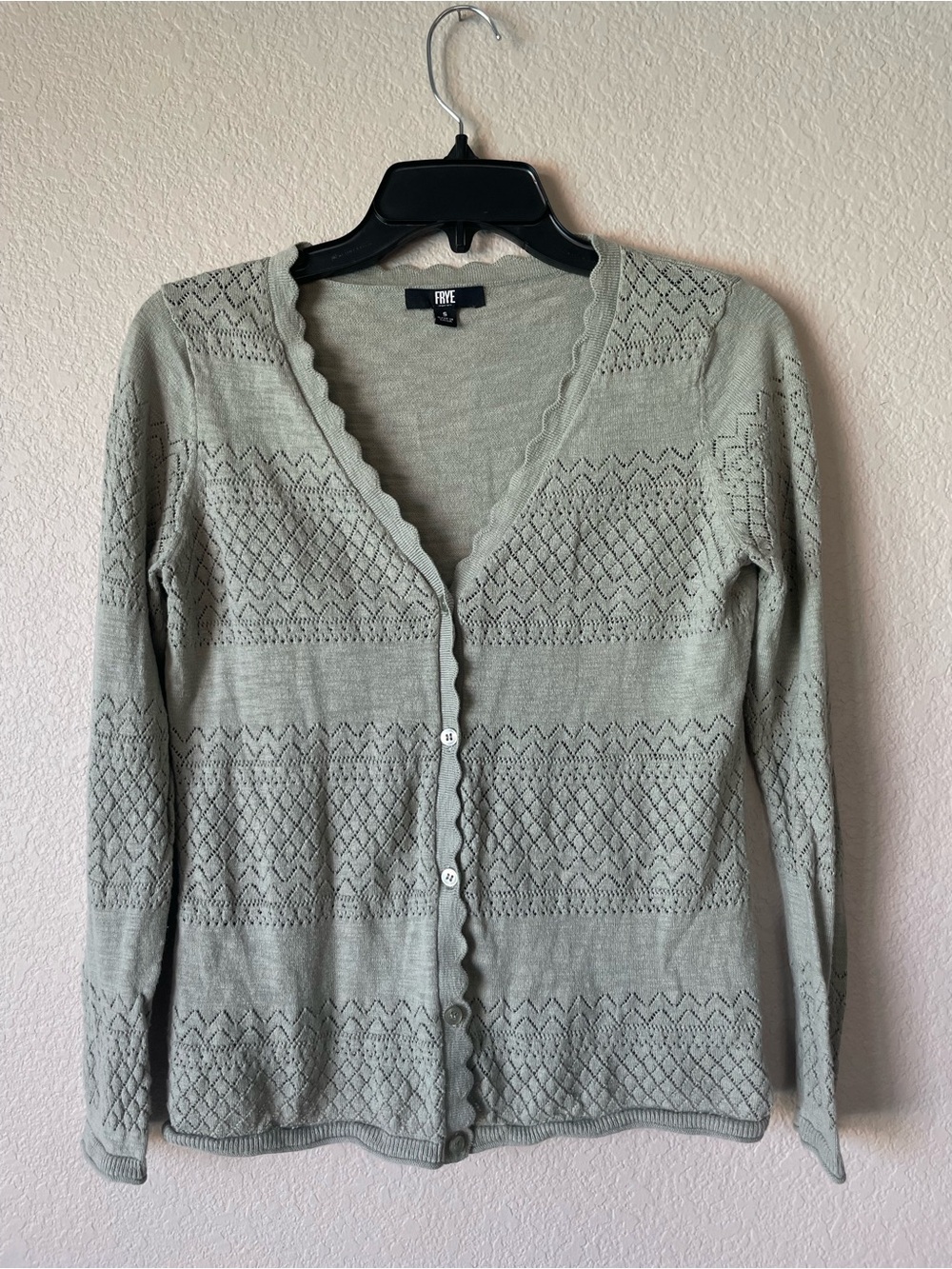 Frye 100% Cotton Sage Green Textured Knit Cardigan Sweater Small